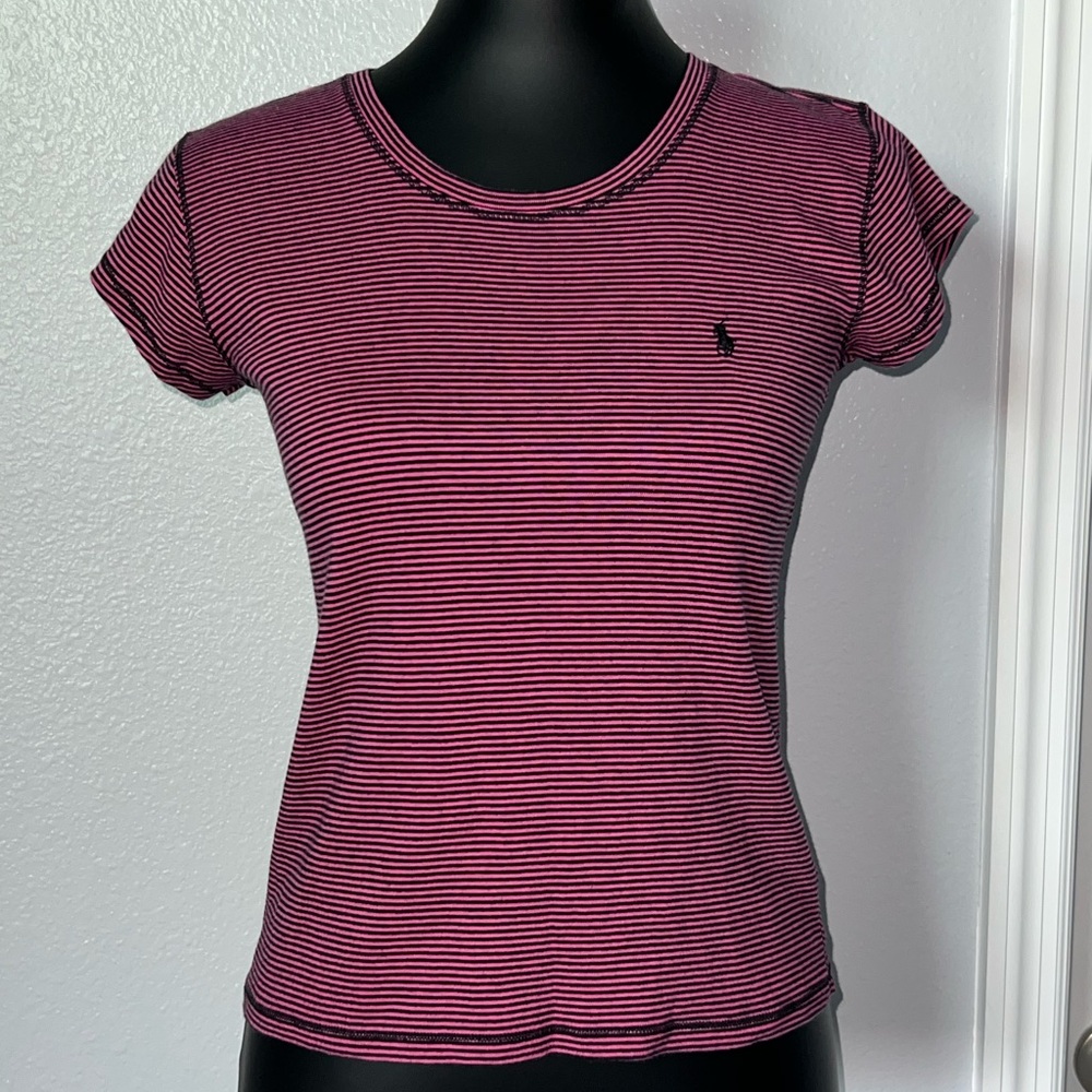 Ralph Lauren Pink and Black Striped Tee